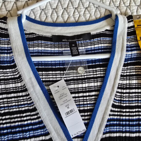 White House Black Market Stripped Cropped Cardigan Sweater Size M NWT - Picture 6 of 6